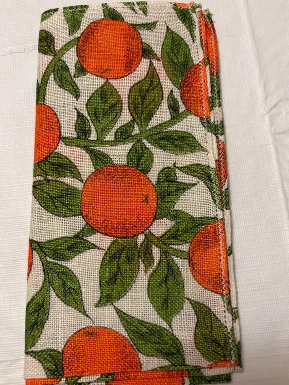 Vintage Linen Napkins - Set/6 Midcentury Screen Printed Orange Citrus